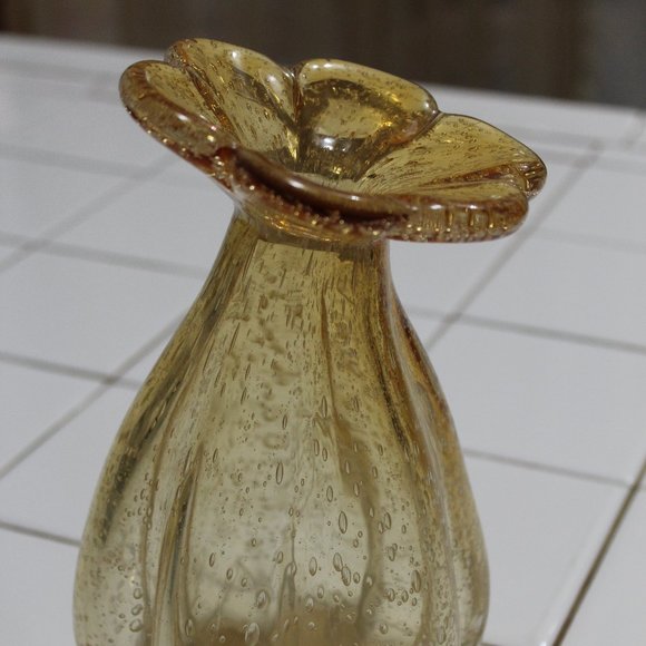 Vases Murano Vintage Hand Blown Amber Glass in Gold with Controlled Bubbles Home - Picture 5 of 10